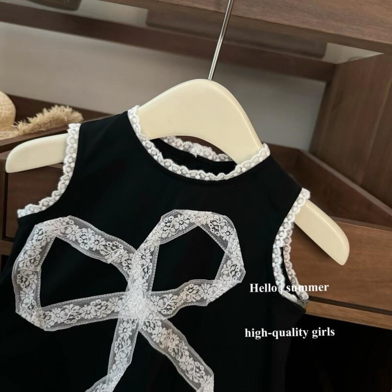 [Xianning Seven] ¡Estilo de ballet! Falda de chaleco de bebé de estilo occidental con lazo de encaje dulce casual para niña coreana