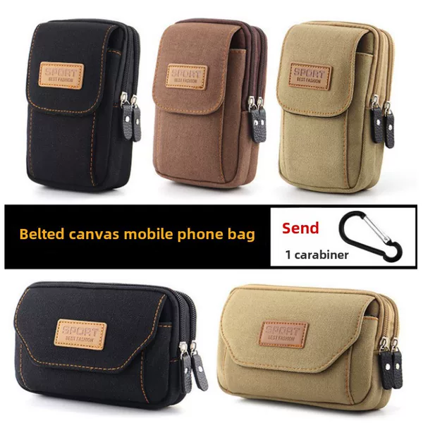 New mobile phone Bag Men's belt waist bag mobile phone case bag wear-resistant canvas mobile phone bag cross-border waist bag wholesale