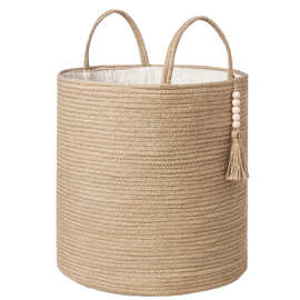 编织储物篮装饰毛毯玩具衣服鞋子收纳箱带把手客厅家居装饰 黄麻