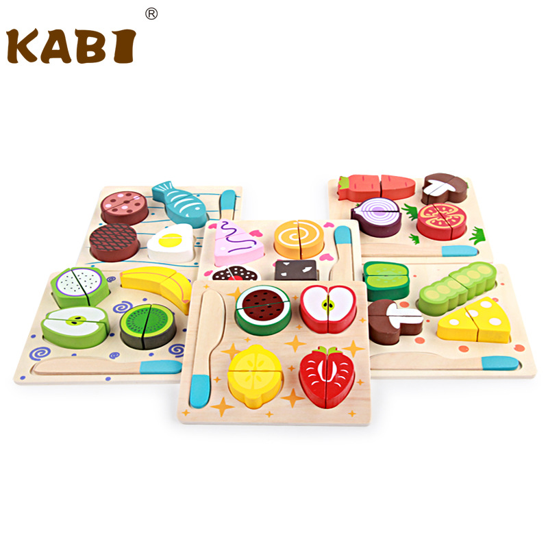 Nuevos productos de madera plana verduras, frutas y verduras cortadas Le Velcro simulación de cocina familiar juguetes para niños, niñas y niños