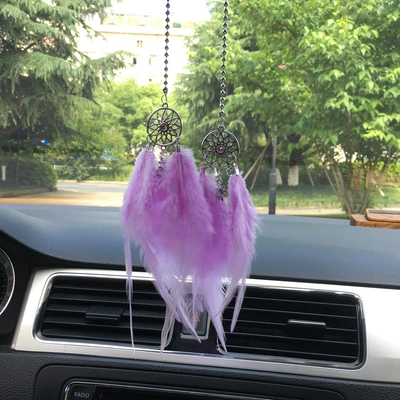 Car Interior Decoration Rearview Mirror – Car hanging - double-feather-dream-catcher-purple