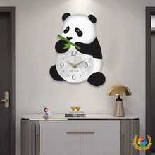 ✅工厂批发熊猫吃竹子挂钟客餐厅卧室房间钟表挂墙家用现代装饰创