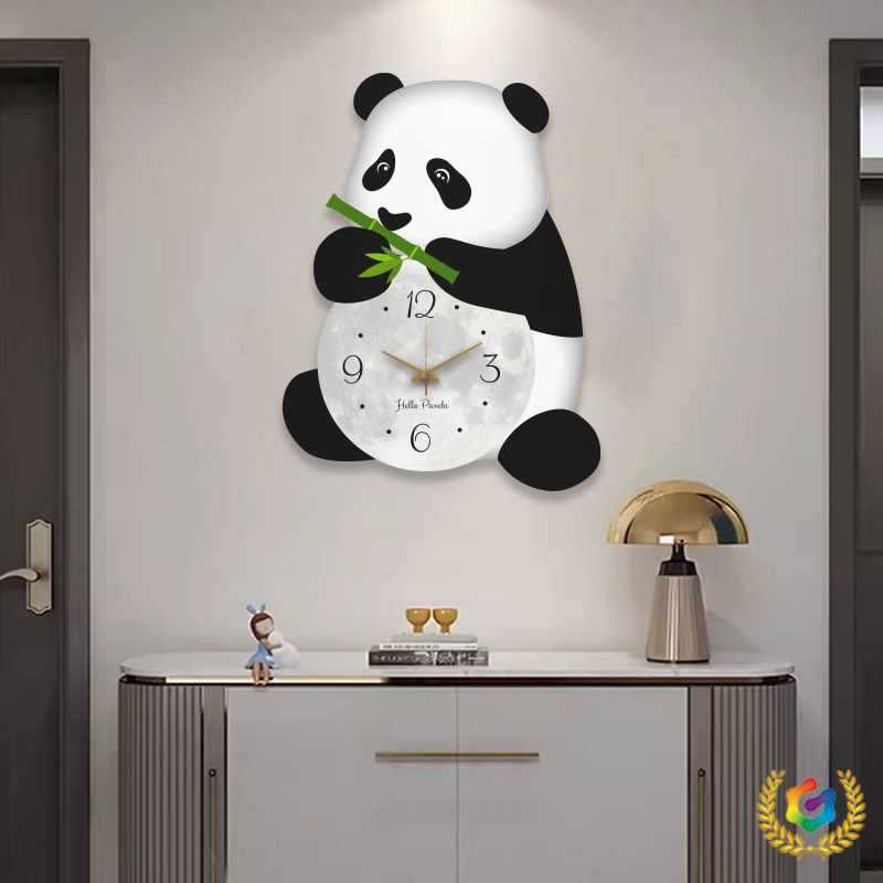 ✅工厂批发熊猫吃竹子挂钟客餐厅卧室房间钟表挂墙家用现代装饰创