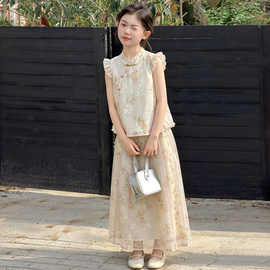 2026年新款两件套薄款印花女童中国风夏季新中式国风汉服套装透气