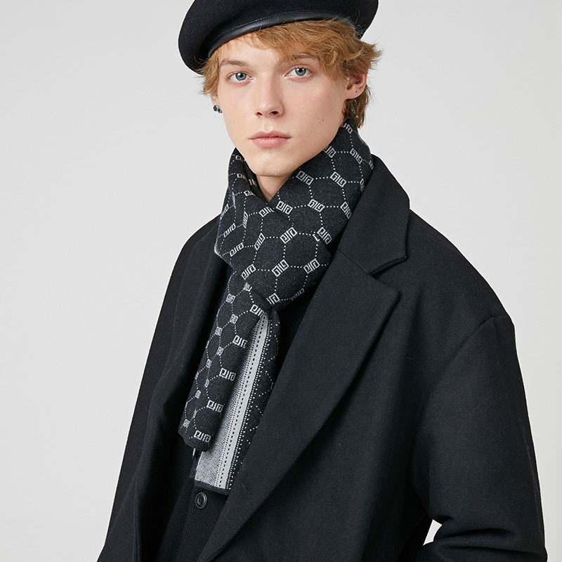 Sciarpa invernale nuova versatile edizione coreana scozzese da uomo in lana lavorata a maglia con nappa lunga stile giovani_voghion.com