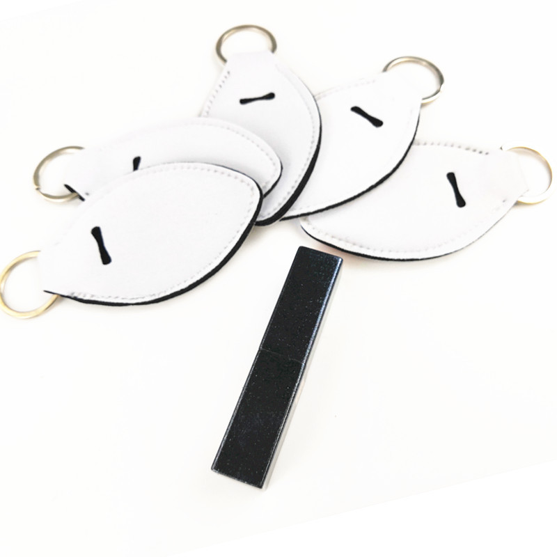 亚马逊畅销潜水料钥匙扣橄榄球白色口红套工艺挂件鹅蛋可定制logo