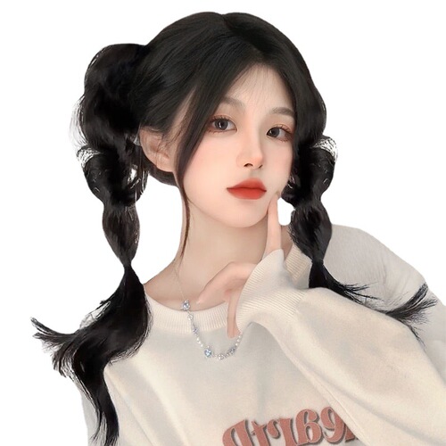 Wig ponytail female bubble braid double ponytail fluffy natural sweet cool internet celebrity artificial hair twist braid fake ponytail