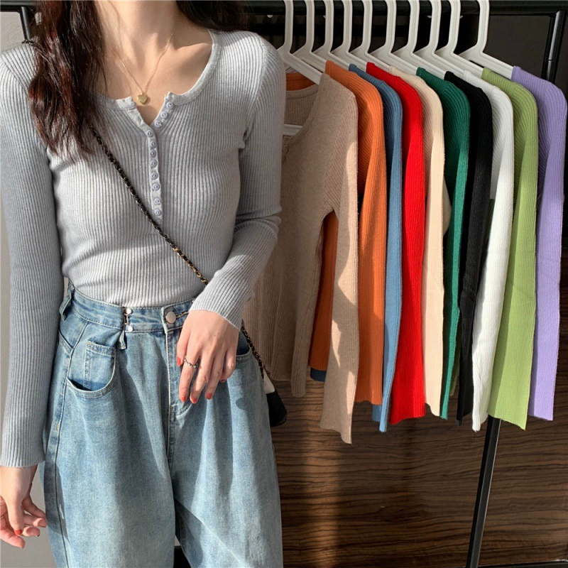 Трикотажная нижняя рубашка женский 2024 осень-зима новый свитер с v-образным вырезом T Сладкий тонкое тело с длинными рукавами черный облегающей топ