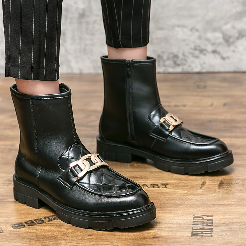 Трансграничные мужские ботильоны на молнии сбоку Кожаные ботинки в британском стиле 2022 зимние металлические ботинки высокие ботинки Martin на платформе