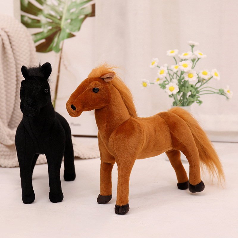 Cross-Border Realistic Pony Plush Toy Black Horse Plush Doll White Foal Stuffed Toy Children's Doll Birthday Gift Ornament