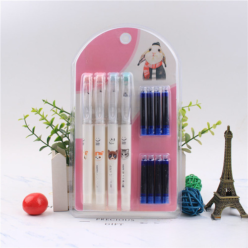 Creative 4-Pack Hanuo Steel Pens Set with Ink Refills - Student Gift Calligraphy Practice Pens Wholesale