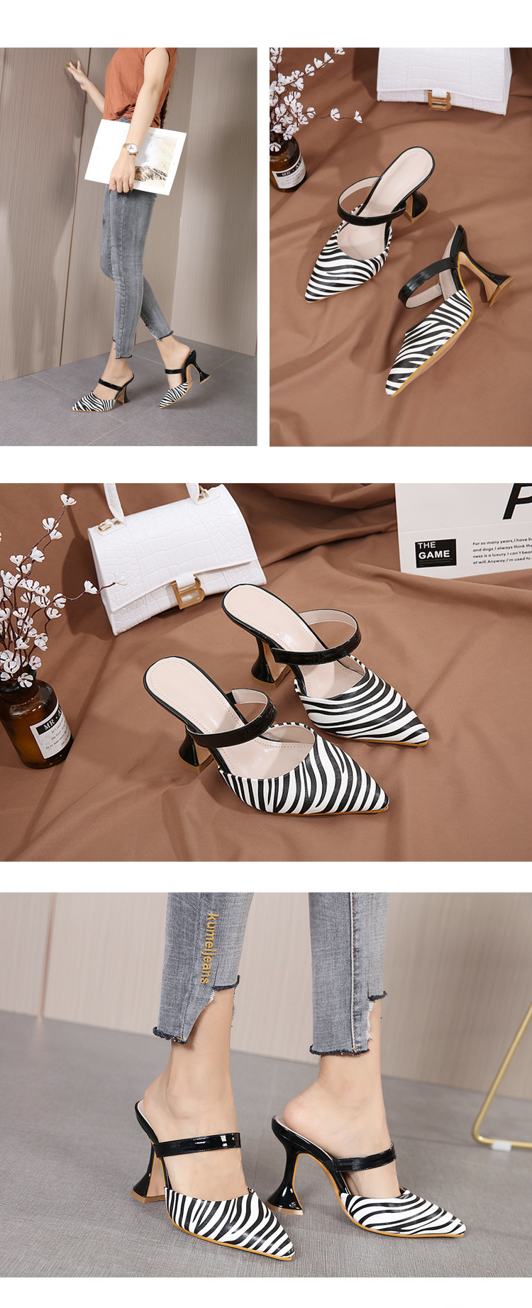 Half-Pack Pointed Striped High-Heeled Sandals NSSO107880