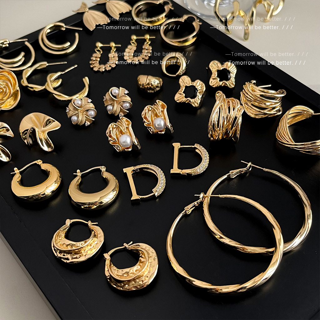 retro geometric metal exaggerated ear ring special-interest design irregular earrings european and american elegant high-grade earrings for women