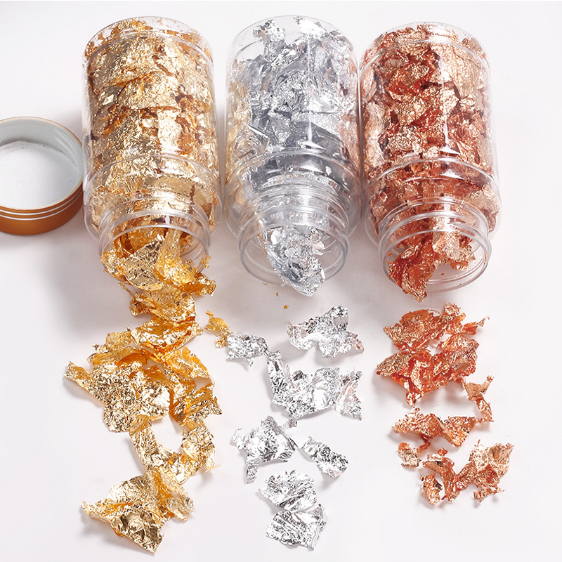 Joyas de uñas de papel de lámina de oro y plata de lámina de estaño fragmentos de red rojo explosivo conchas pegatinas de esmalte de uñas decorativas botellas