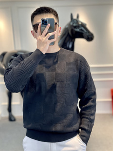 2022 Men's European Station Slim-fit Sweater Round Neck Autumn and Winter Casual All-match Simple Pullover Long-sleeved Knitted Base Shirt