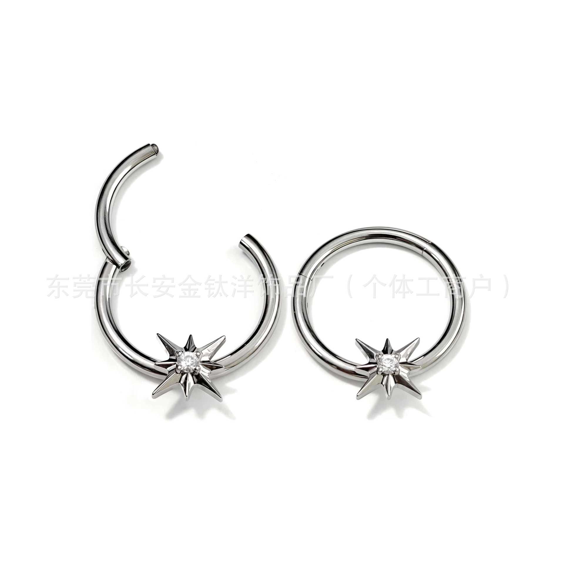 F136 Titanium Six-Pointed Star Zircon Seamless Open Ring Nose Septum Nose Ring Earrings Titanium Alloy Piercing Jewelry detail image 7