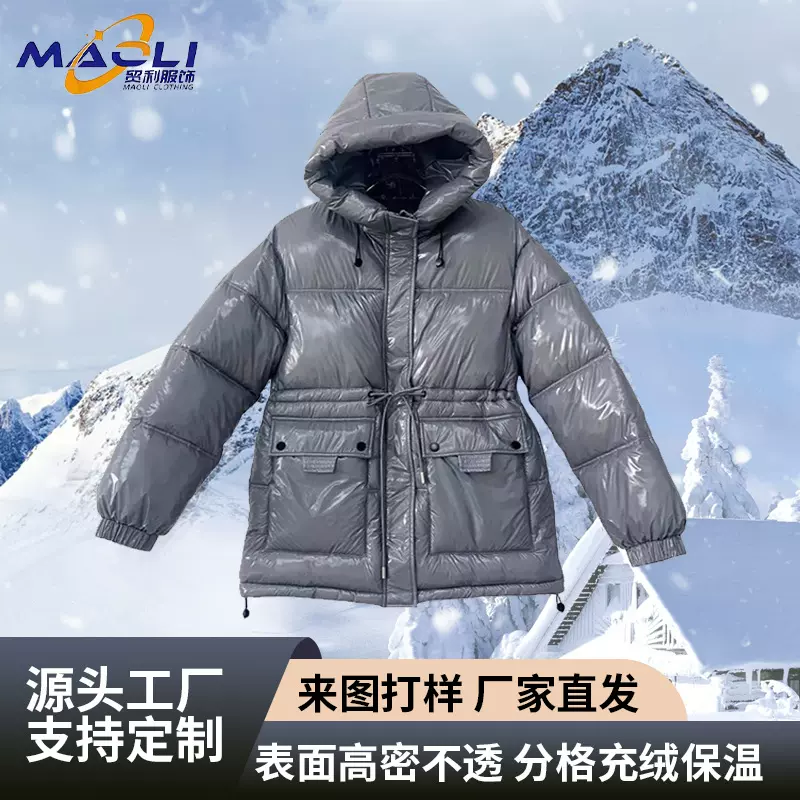 棉衣女中长款新款亮面时尚洋气显瘦轻薄连帽棉服女士棉袄外套