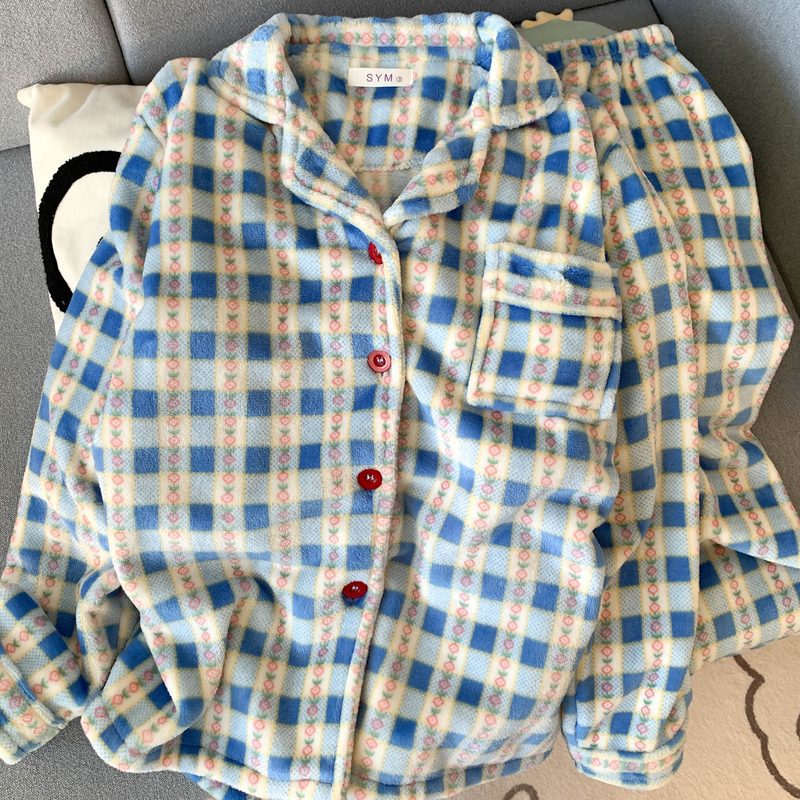 [autumn and winter style-flannel] small blue check (thick and velvet)