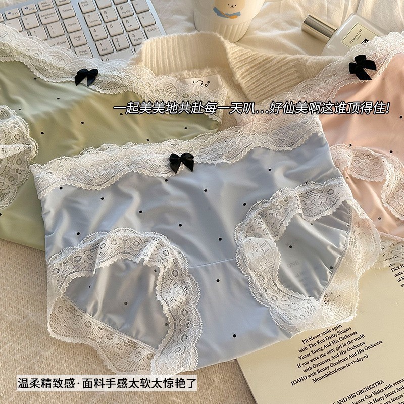 法式缎面蕾丝大码内裤女中腰纯欲纯棉全棉10A抑菌裆冰丝性感批发