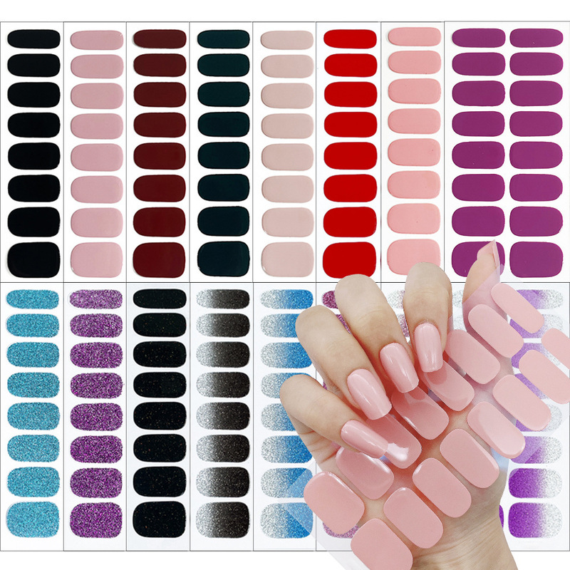 New 16-Finger Minimalist Ultra-Thin Seamless Solid Color Full-Cover Sticker 3D Nail Stickers No-Bake Nail Stickers Patches