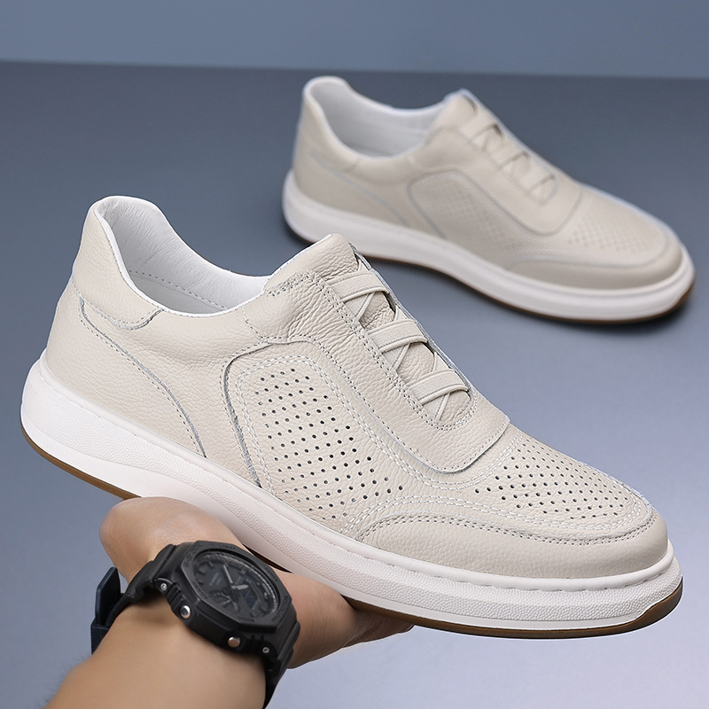 Piel de vaca de primera capa 2025 verano nuevo estilo sandalias de hombre cuero casual perforado hueco transpirable zapatos de cuero para hombre