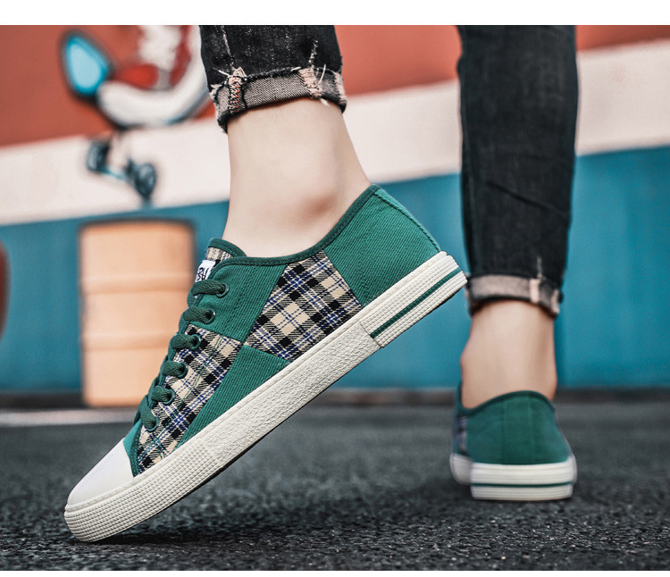 European canvas shoes men's low-top summer breathable 2023 new light luxury casual shoes trendy versatile plaid board shoes_voghion.com