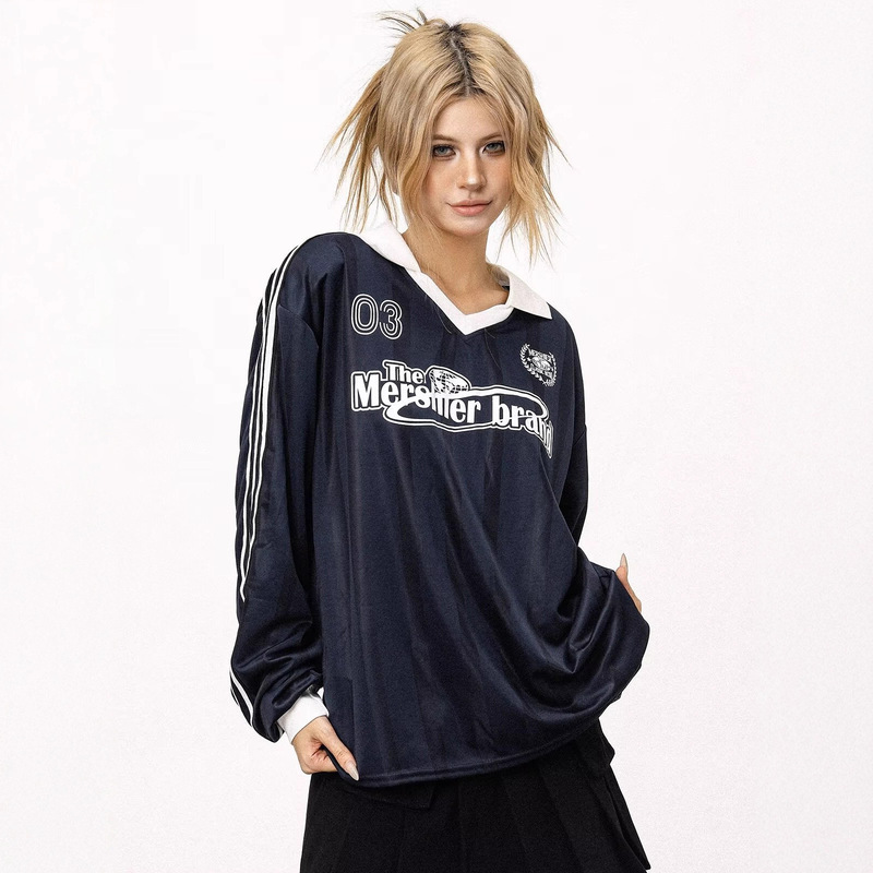 Foreign Trade Fashion 2025 American Football Jersey Stripesd Quick-Drying Sports T-Shirt Long-Sleeved Lapel Polo Shirt for Men and Women