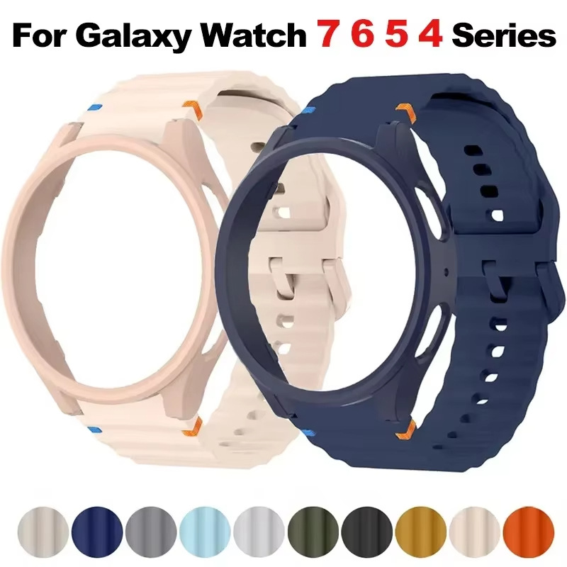 For Samsung Galaxy watch7/6/5/4 Wave Stitch Silicone Strap PC Hollow Case Combination