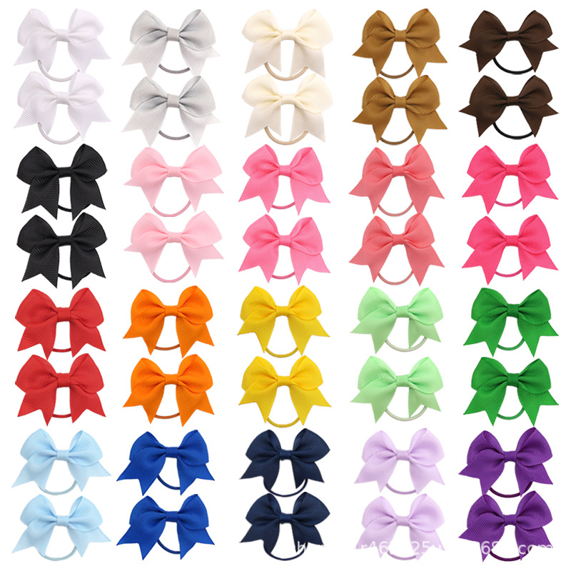 Cross-border Amazon Solid Color Thread with Swallowtail Bow Children's Hair Rope Baby Rubber Band Hair Rope Hair Accessories