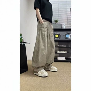 美式街头拼接工装裤男秋季立体剪裁设计感直筒裤潮牌百搭休闲裤子