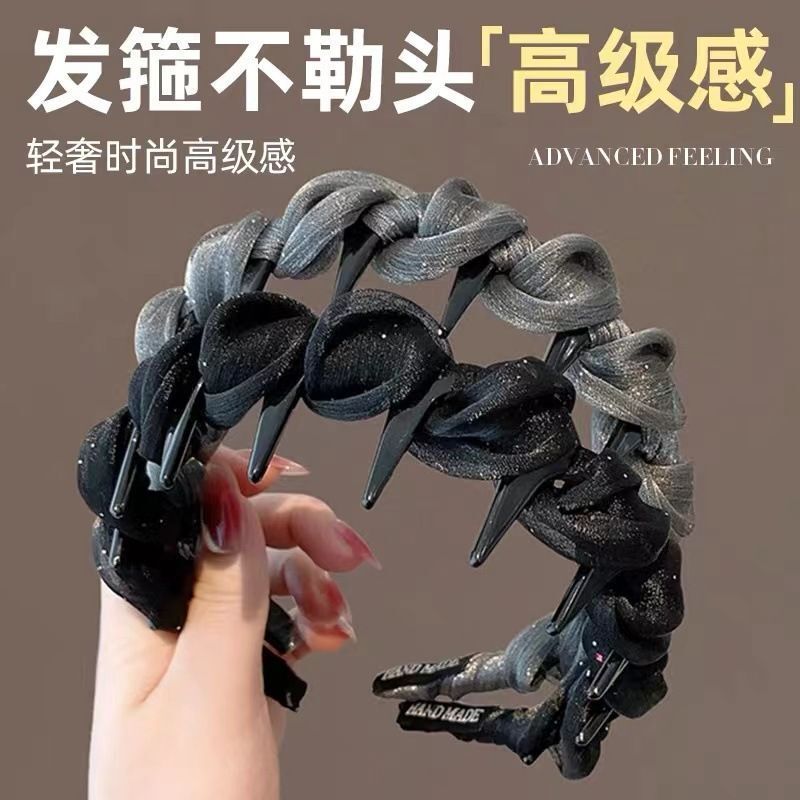气质小香风珠光纱发箍女2025新款外出百搭高级感压发头箍防滑带齿|undefined