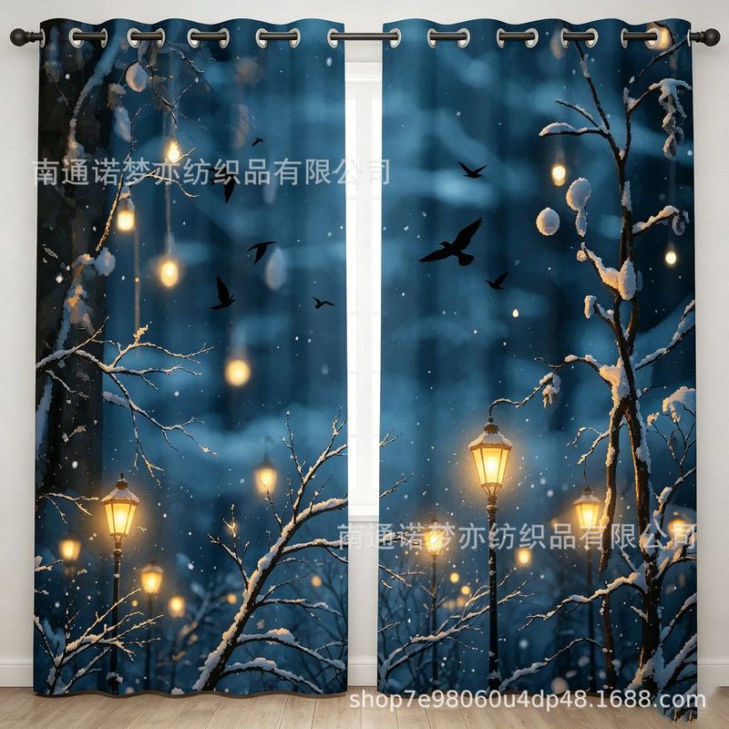 Winter forest snow scene curtains, digital printing from Nantong manufacturer, exclusively for cross-border sales, custom-made from your design, dropshipping available Winter forest snow scene curtains, digital printing from Nantong manufacturer, exclusively for cross-border sales, custom-made from your design, dropshipping available