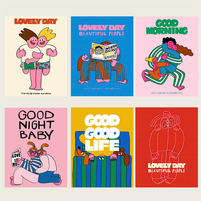 Dopamine Lovely Day Cartoon Abstract Character Art Poster Children's Decorative Painting Unframed Wall Art Print