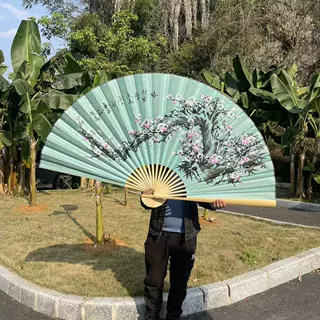 绢布纯手工竹质中式古风扇子装饰扇子节日送礼大挂扇