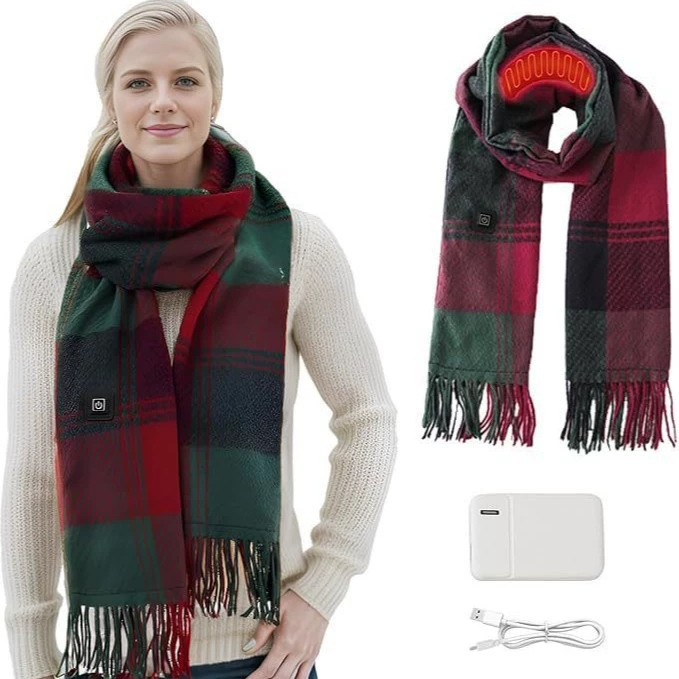 Зимний универсальный шарф для женщин, красный новогодний шарф из 100% чистой шерсти с подогревом, модная теплая шаль с аккумулятором