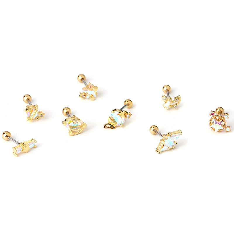 Серьга-цепочка 20G из нержавеющей стали с цирконом, безболезненна для сна, крепление 6 мм