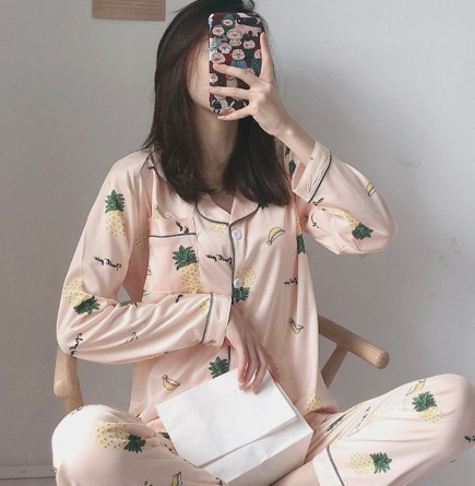 Nuevas celebridades de Internet ins viento primavera otoño pijamas mujeres de manga larga versión coreana japonesa dulce y lindo traje de servicio a domicilio de confinamiento
