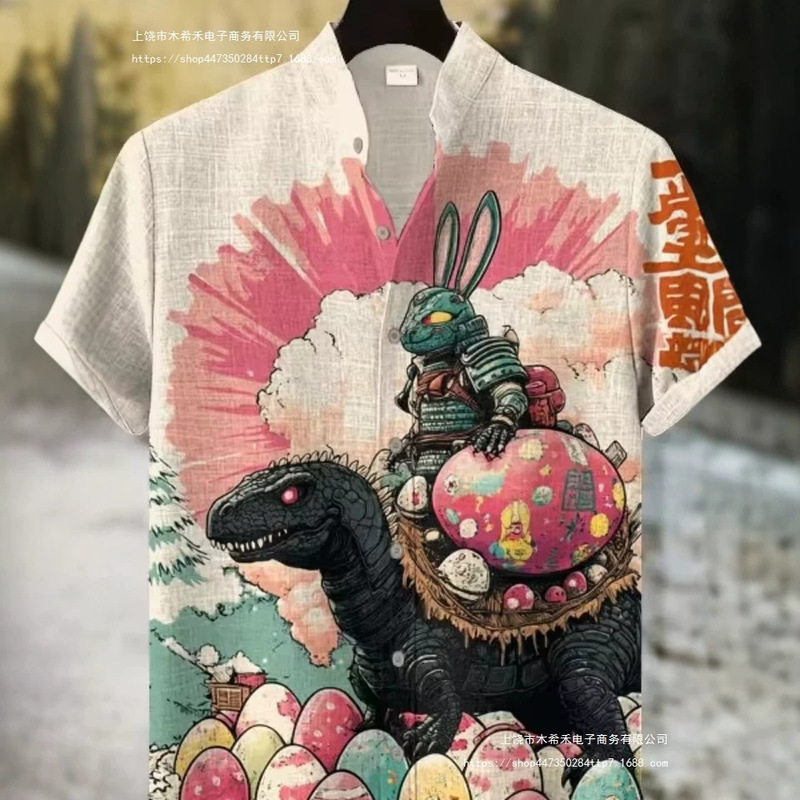 Cross-border retro Japanese ink art samurai armor rabbit Easter egg 3D printed shirt Cross-border retro Japanese ink art samurai armor rabbit Easter egg 3D printed shirt