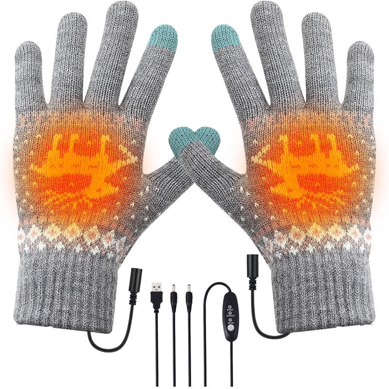 USB Heated Gloves, Unisex, Large Size, Fleece-Lined, Three-Level Temperature Adjustment, Touch Screen Compatible, Removable and Washable, Winter Heating Gloves