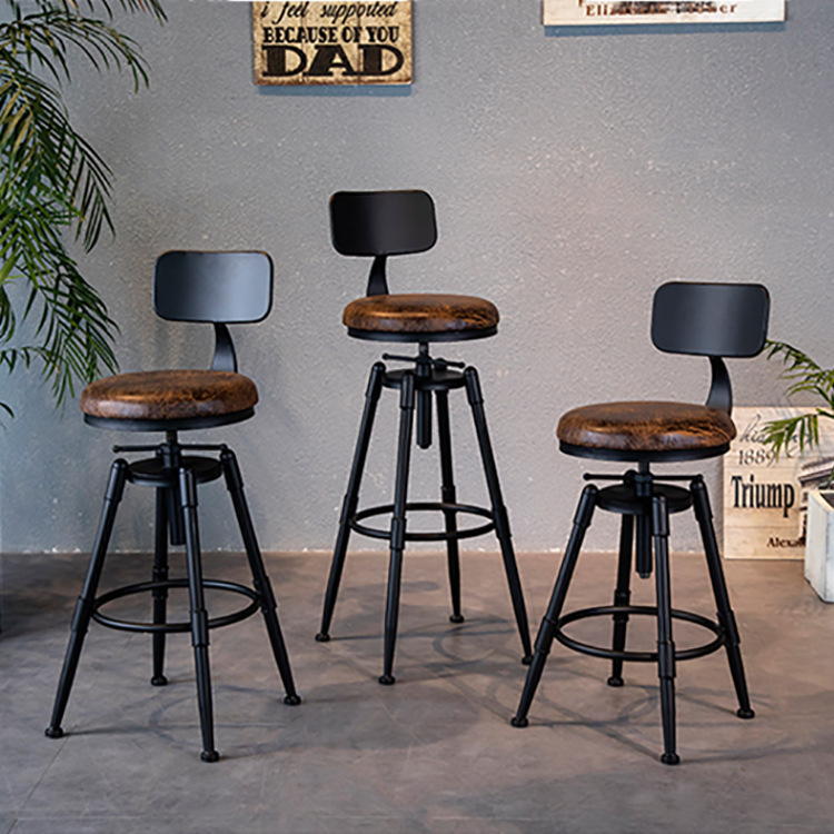 Nordic Industrial Style Retro Bar Chair Liftable Cafe Bar Chair Post-modern Backrest Iron Rotating Bar Chair