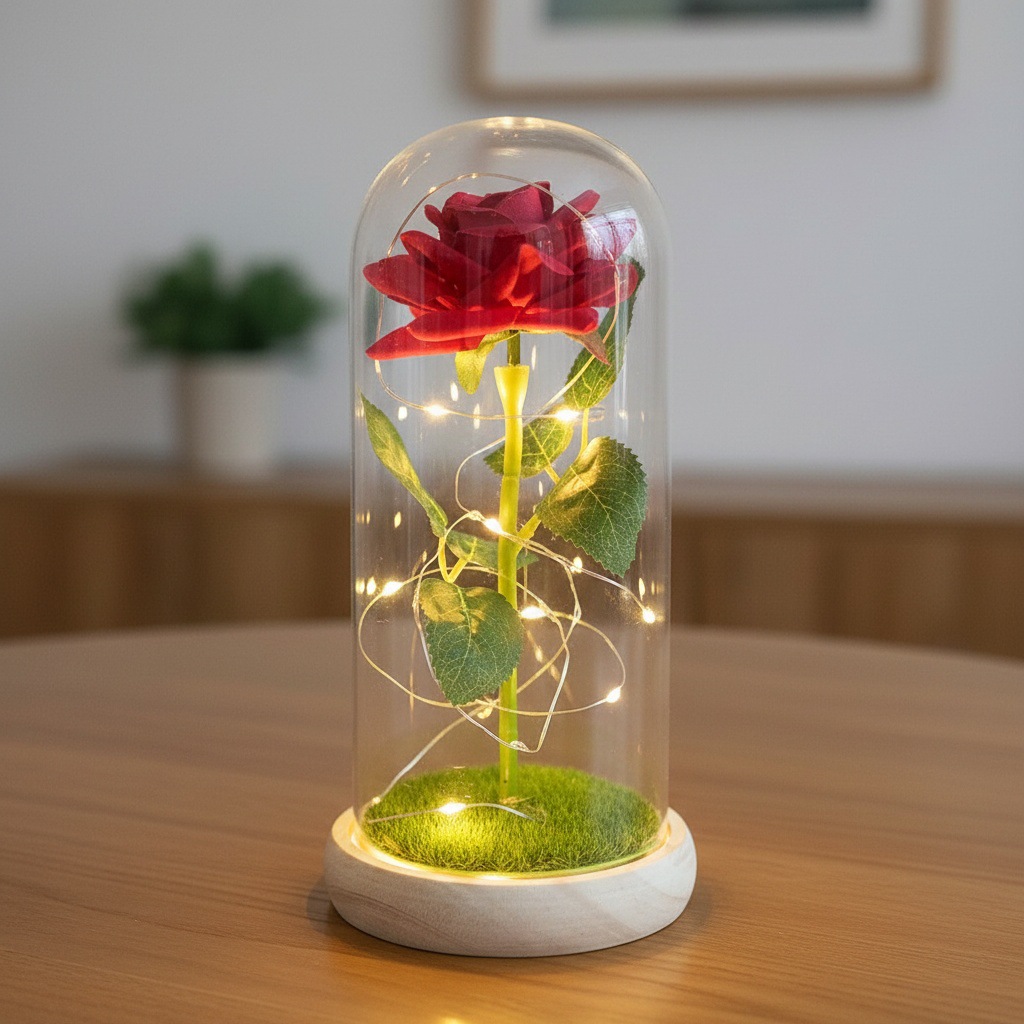 Simulación transfronteriza rosa inmortalidad flor cubierta de vidrio decoración de cumpleaños Qixie 520 Día de San Valentín regalo creativo del Día de la Madre