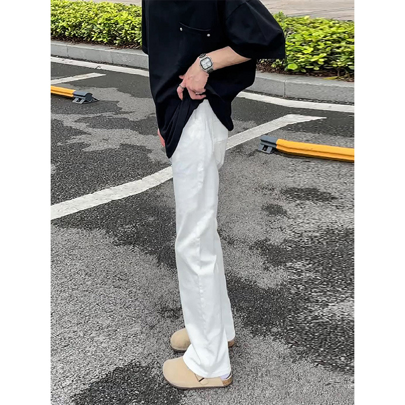 White High-waisted Soft Jeans for Men in Summer Thin American High Street vibe Pants Slimming Look Straight Scimitar Bootcut Pants