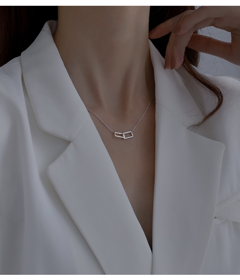 5g Weight 14K Gold Plated Plating Material Artificial Rhinestones Inlay Material 925 Sterling Silver Artificial Rhinestones Cable Chain Plating Inlay Geometric Pendant Necklace