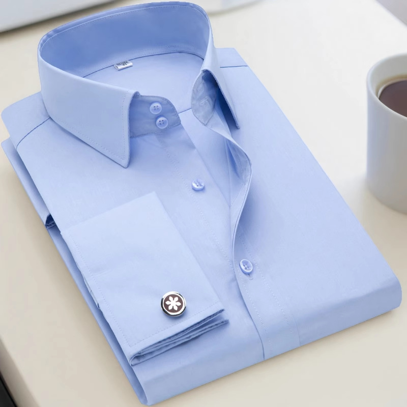 Camisa de gemelos franceses de gran tamaño 38-48 para hombres de manga larga con cuello de color diferente Camisa informal de negocios con cuello formal Reparación de estilo coreano