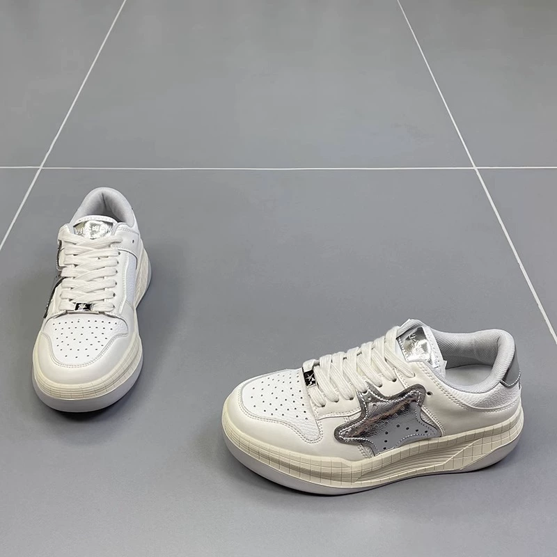 Женские белые кроссовки 2024, осенняя новинка, с круглым носком, на толстой подошве, в стиле колор-блок, спортивные, повседневные, удобные, на платформе