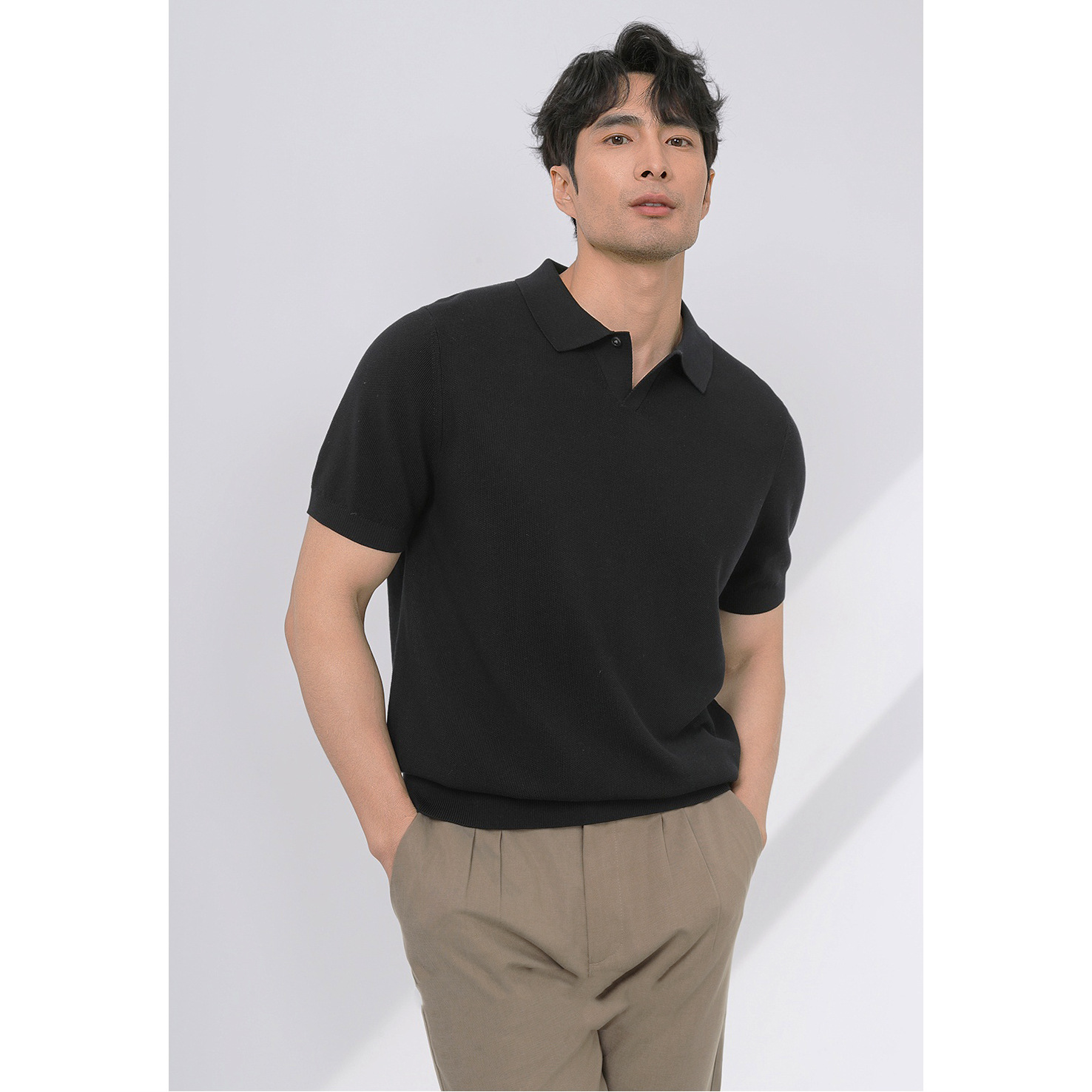 POLO camisa de cuello de solapa camisa de punto de manga corta de alta gama británico botones de negocios delgada seda de hielo de verano comercio exterior transfronterizo image 4