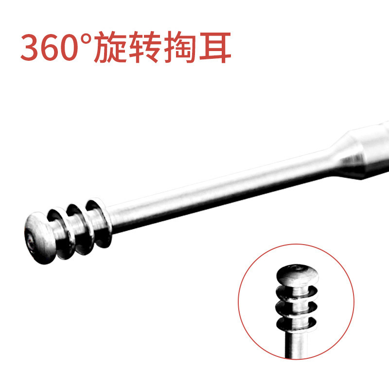 Stainless steel ear cleaning set of 6, including ear spoons, ear picks, ear scrapers, double-headed spiral spring adult ear spoons, ear cleaning tools