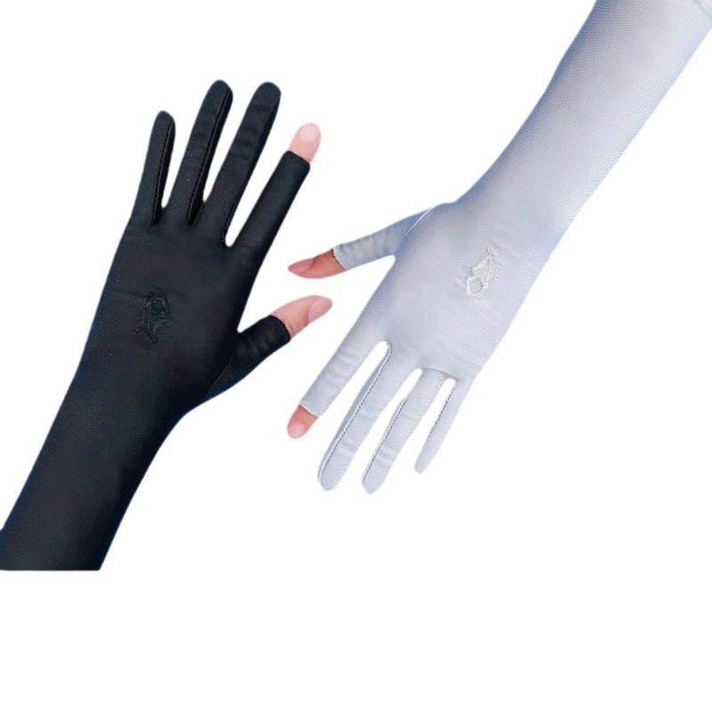 Guantes de protección solar de seda de hielo para mujer funda de manga de brazo de conducción larga protección UV sentido avanzado deportivo simple y suelto antideslizante