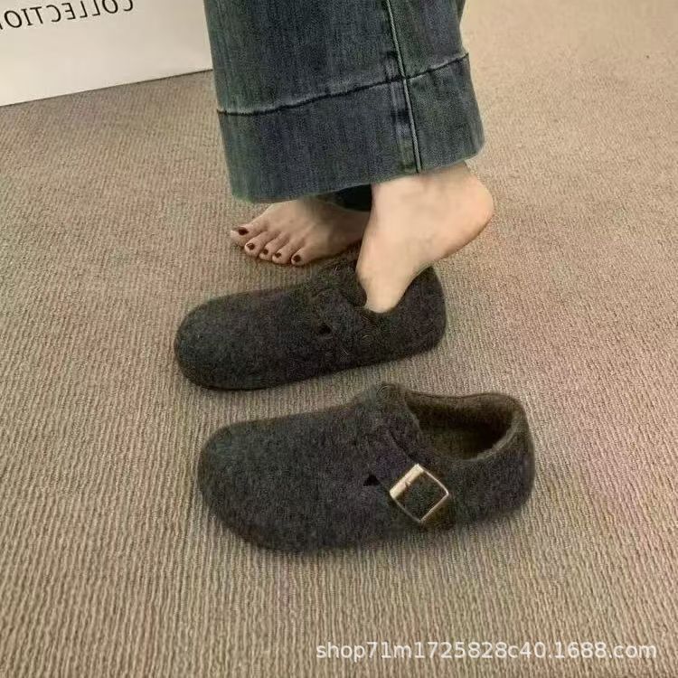 2025 Autumn New French Retro Style Round-Toe Felt Lined Birkenstock Shoes for Women, Slip-On Warm Cotton Loafers 2025 Autumn New French Retro Style Round-Toe Felt Lined Birkenstock Shoes for Women, Slip-On Warm Cotton Loafers