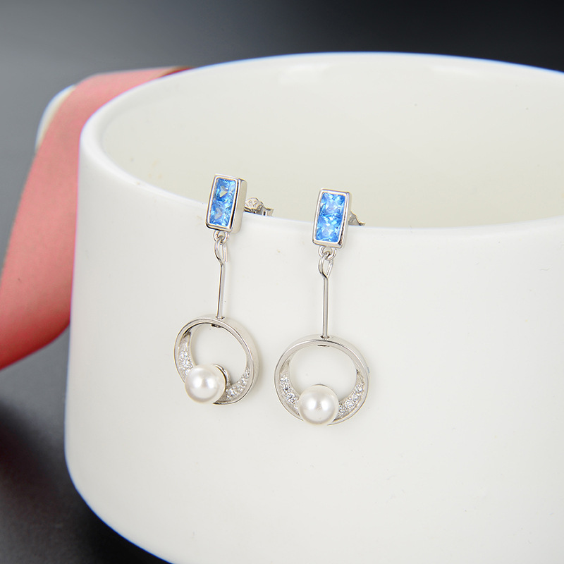 Pendientes redondos de circón de estilo simple de las mujeres estilo japonés y coreano s925 pendientes de perlas de plata temperamento estudiantil pendientes populares